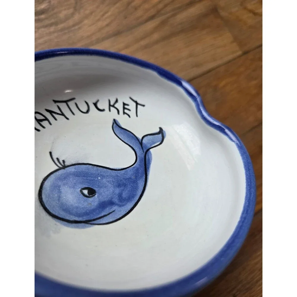 Vintage Italian made ceramic catch all tray Nantucket trinket tray dish whale